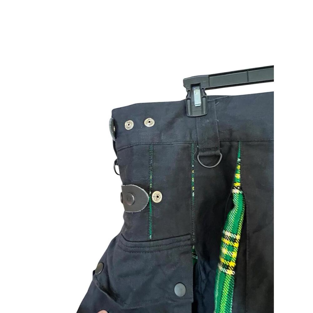 Black Utility Kilt with Green Tartan Pleats‎ Cargo Pockets Adjustable Men’s 42 - Picture 9 of 12